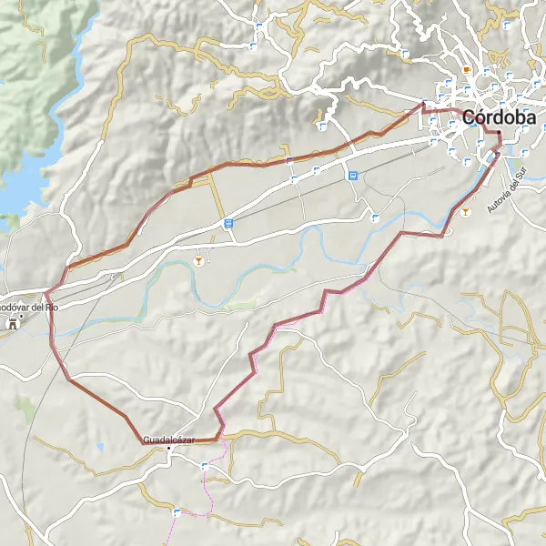 Miniaturní mapa "Gravelový okruh přes Guadalcázara" inspirace pro cyklisty v oblasti Andalucía, Spain. Vytvořeno pomocí plánovače tras Tarmacs.app