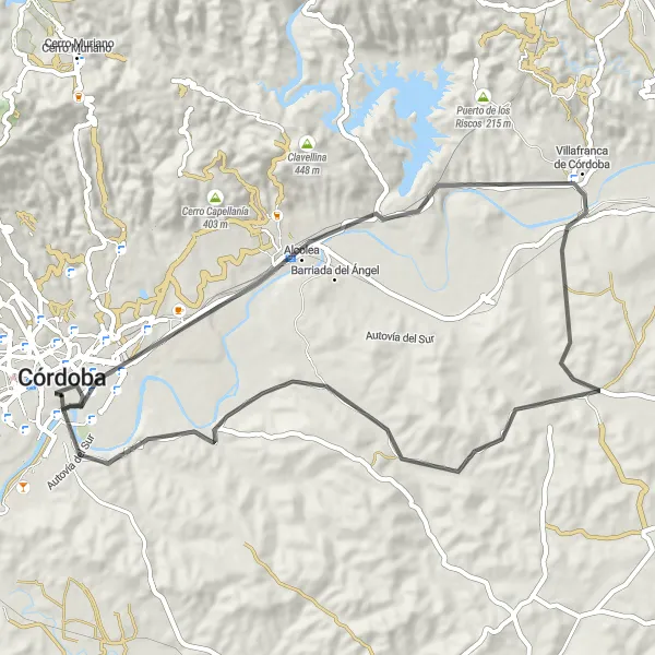 Miniatura della mappa di ispirazione al ciclismo "Esplorazione in bicicletta di Cordoba e dintorni" nella regione di Andalucía, Spain. Generata da Tarmacs.app, pianificatore di rotte ciclistiche