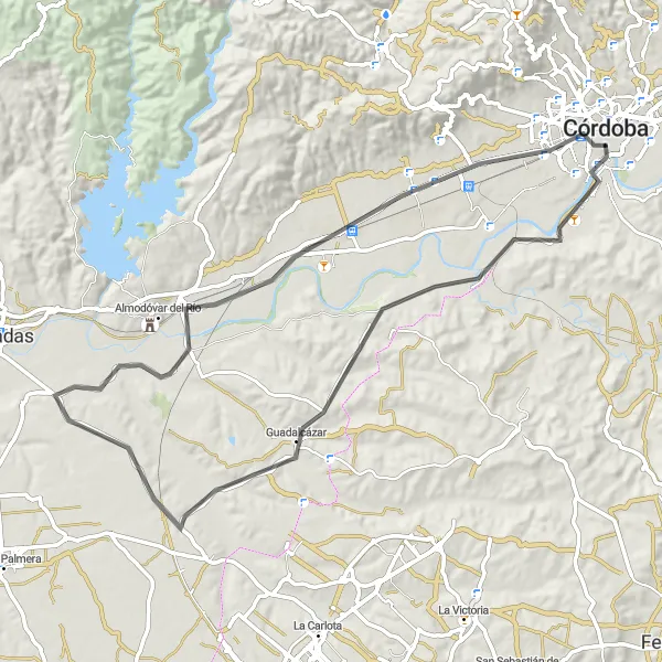 Karten-Miniaturansicht der Radinspiration "Radtour nach Guadalcázar" in Andalucía, Spain. Erstellt vom Tarmacs.app-Routenplaner für Radtouren