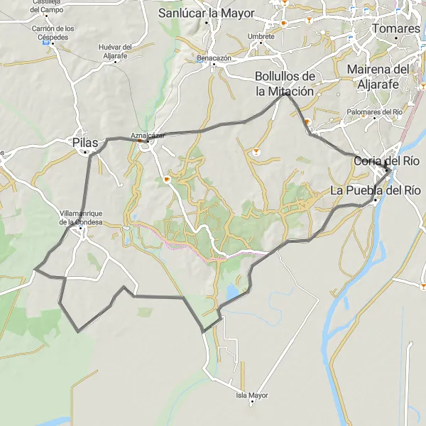Miniatua del mapa de inspiración ciclista "Ruta de los Pueblos Históricos" en Andalucía, Spain. Generado por Tarmacs.app planificador de rutas ciclistas