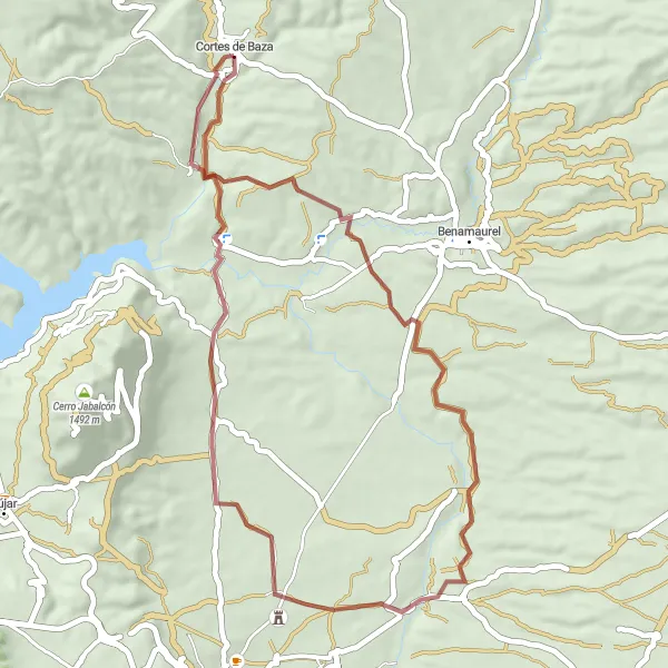 Miniaturní mapa "Gravelova trasa okolo Cortes de Baza" inspirace pro cyklisty v oblasti Andalucía, Spain. Vytvořeno pomocí plánovače tras Tarmacs.app