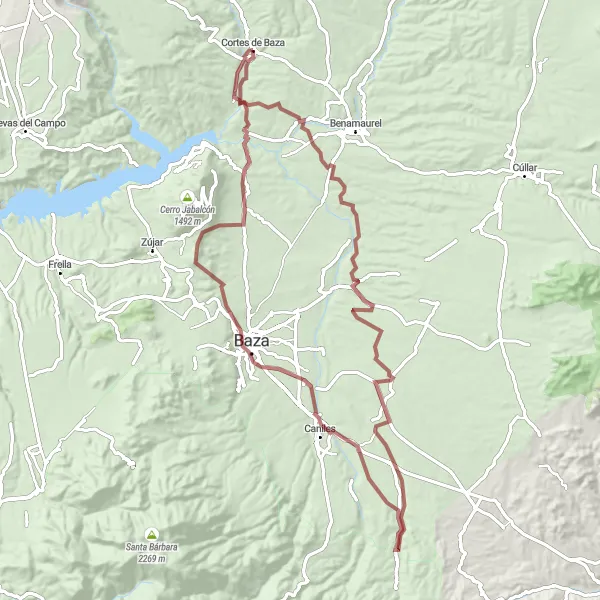 Miniaturní mapa "Výlet k Cuevas de la Blanca" inspirace pro cyklisty v oblasti Andalucía, Spain. Vytvořeno pomocí plánovače tras Tarmacs.app