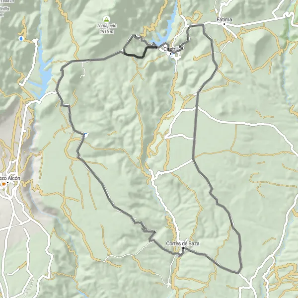 Map miniature of "Baza Road Challenge" cycling inspiration in Andalucía, Spain. Generated by Tarmacs.app cycling route planner