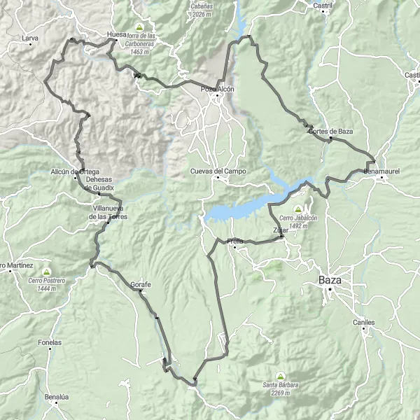 Miniaturní mapa "Jízda kolem Huerta Real" inspirace pro cyklisty v oblasti Andalucía, Spain. Vytvořeno pomocí plánovače tras Tarmacs.app