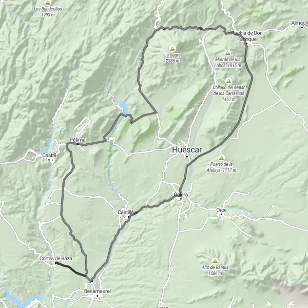 Miniaturní mapa "Road Cycling Expedition" inspirace pro cyklisty v oblasti Andalucía, Spain. Vytvořeno pomocí plánovače tras Tarmacs.app