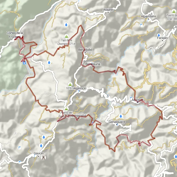 Map miniature of "Off-Road Adventure through Cortes de la Frontera" cycling inspiration in Andalucía, Spain. Generated by Tarmacs.app cycling route planner