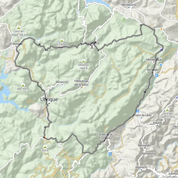 Miniatuurkaart van de fietsinspiratie "Ontdek de natuurlijke schoonheid van de Sierra de Grazalema" in Andalucía, Spain. Gemaakt door de Tarmacs.app fietsrouteplanner