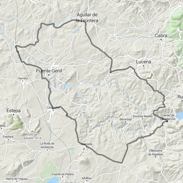 Miniatura mapy "Przejażdżka przez Cuevas Bajas i Casariche" - trasy rowerowej w Andalucía, Spain. Wygenerowane przez planer tras rowerowych Tarmacs.app