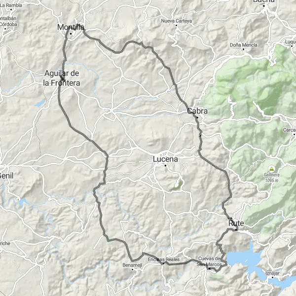 Miniatura mapy "Wyprawa Szosowa do Aguilar de la Frontera" - trasy rowerowej w Andalucía, Spain. Wygenerowane przez planer tras rowerowych Tarmacs.app