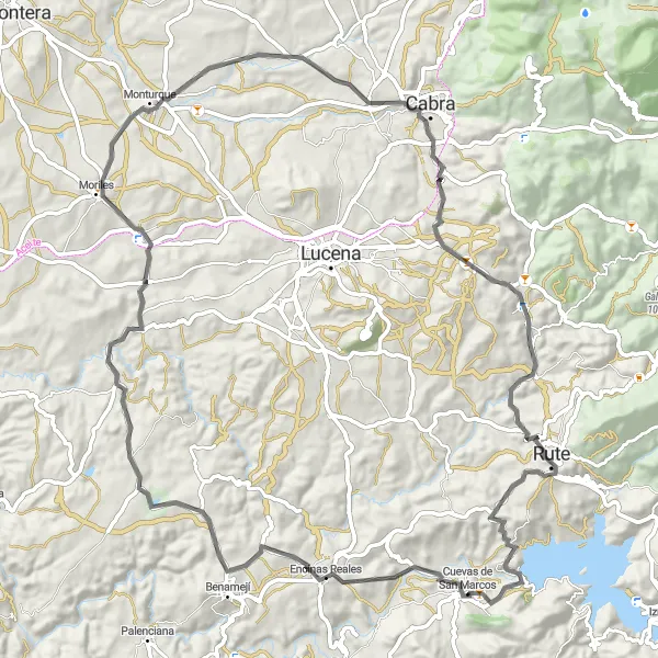 Miniatura mapy "Trasa przez Encinas Reales i Rute" - trasy rowerowej w Andalucía, Spain. Wygenerowane przez planer tras rowerowych Tarmacs.app