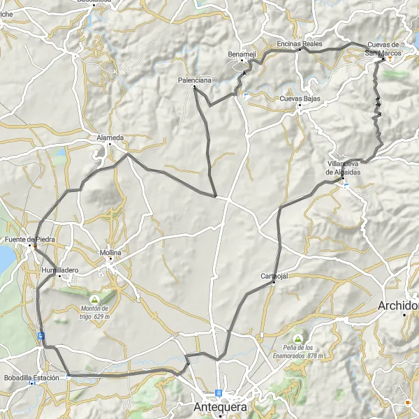 Miniatura mapy "Przejażdżka do Fuente de Piedra" - trasy rowerowej w Andalucía, Spain. Wygenerowane przez planer tras rowerowych Tarmacs.app
