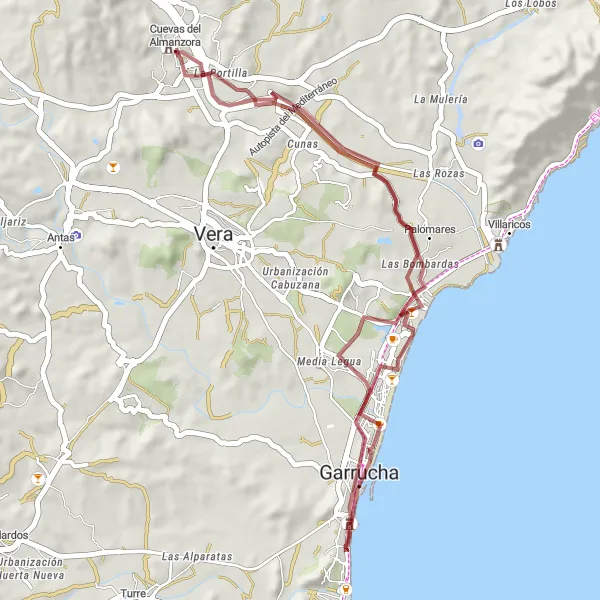 Map miniature of "Gravel Route 3" cycling inspiration in Andalucía, Spain. Generated by Tarmacs.app cycling route planner