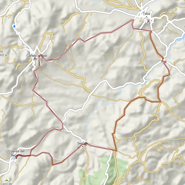 Miniatura della mappa di ispirazione al ciclismo "Gravel del Cerro Sábora" nella regione di Andalucía, Spain. Generata da Tarmacs.app, pianificatore di rotte ciclistiche
