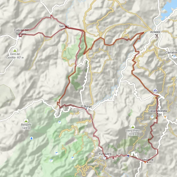 Miniature de la carte de l'inspiration cycliste "Cuevas del Becerro - Aventure des Montagnes Gravel" dans la Andalucía, Spain. Générée par le planificateur d'itinéraire cycliste Tarmacs.app