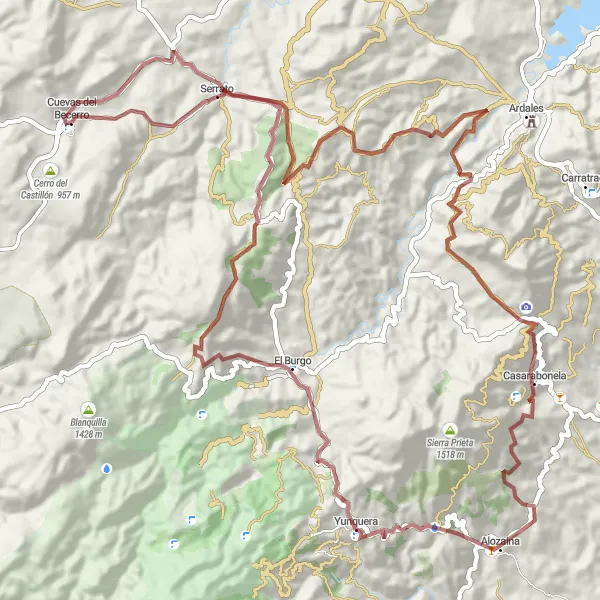 Miniatuurkaart van de fietsinspiratie "Gravelpad naar Andalusië" in Andalucía, Spain. Gemaakt door de Tarmacs.app fietsrouteplanner