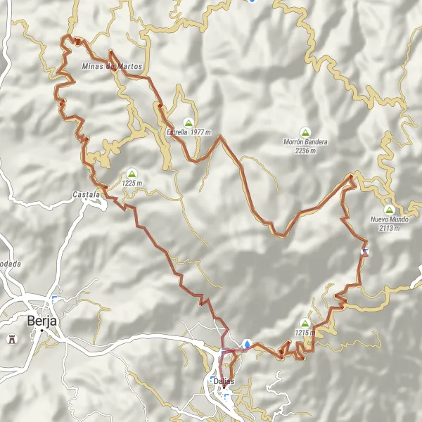 Map miniature of "Mountains and Coastal Scenery" cycling inspiration in Andalucía, Spain. Generated by Tarmacs.app cycling route planner