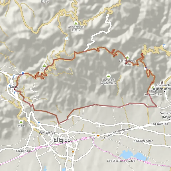 Map miniature of "Dalías Over the Mountains" cycling inspiration in Andalucía, Spain. Generated by Tarmacs.app cycling route planner