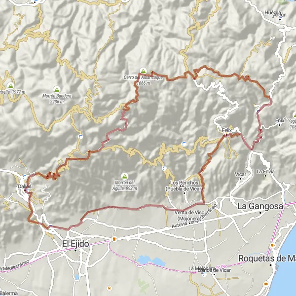 Map miniature of "Mountain Challenge and Scenic Routes" cycling inspiration in Andalucía, Spain. Generated by Tarmacs.app cycling route planner