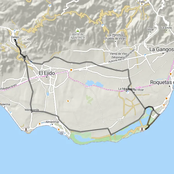 Miniatura mapy "Trasa z Dalías przez La Mojonera i Torre de Cerrillos" - trasy rowerowej w Andalucía, Spain. Wygenerowane przez planer tras rowerowych Tarmacs.app