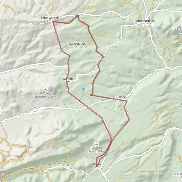 Miniature de la carte de l'inspiration cycliste "Itinéraire de vélo à travers les montagnes d'Andalousie" dans la Andalucía, Spain. Générée par le planificateur d'itinéraire cycliste Tarmacs.app