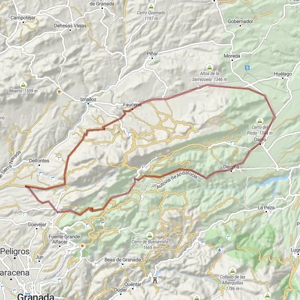Miniatua del mapa de inspiración ciclista "Ruta en bicicleta de grava hacia Cerro Gallego" en Andalucía, Spain. Generado por Tarmacs.app planificador de rutas ciclistas
