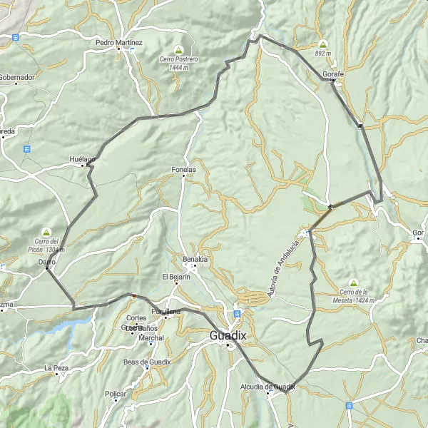 Miniatua del mapa de inspiración ciclista "Ruta en bicicleta por carretera desde Darro" en Andalucía, Spain. Generado por Tarmacs.app planificador de rutas ciclistas