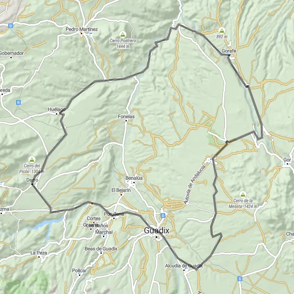 Miniatuurkaart van de fietsinspiratie "Rondrit vanuit Darro naar Cerro de la Torre en Purullena" in Andalucía, Spain. Gemaakt door de Tarmacs.app fietsrouteplanner