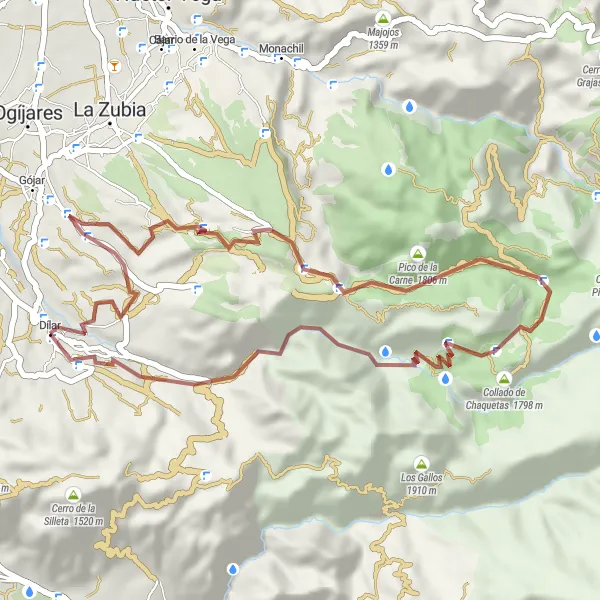 Miniaturní mapa "Gravel Cumbres Verdes Circuit" inspirace pro cyklisty v oblasti Andalucía, Spain. Vytvořeno pomocí plánovače tras Tarmacs.app