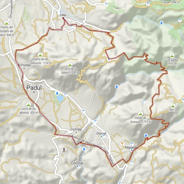 Miniatuurkaart van de fietsinspiratie "Grindpaden rond Nigüelas en Dílar" in Andalucía, Spain. Gemaakt door de Tarmacs.app fietsrouteplanner