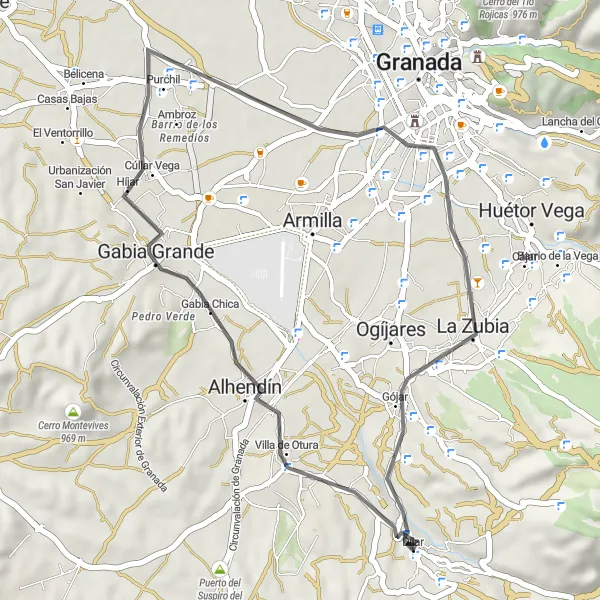 Miniatura della mappa di ispirazione al ciclismo "Avventura su strade asfaltate" nella regione di Andalucía, Spain. Generata da Tarmacs.app, pianificatore di rotte ciclistiche
