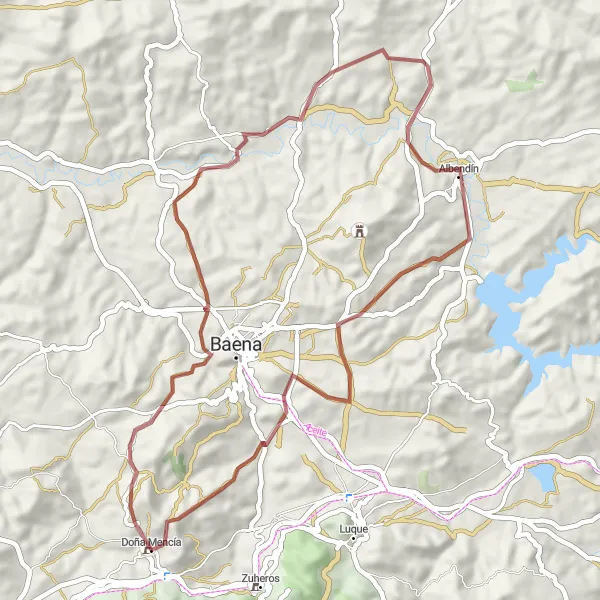 Miniatura mapy "Trasa rowerowa Doña Mencía Gravel Loop" - trasy rowerowej w Andalucía, Spain. Wygenerowane przez planer tras rowerowych Tarmacs.app