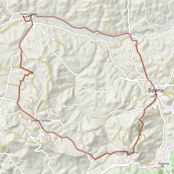 Miniatua del mapa de inspiración ciclista "Ruta por las montañas de Doña Mencía" en Andalucía, Spain. Generado por Tarmacs.app planificador de rutas ciclistas