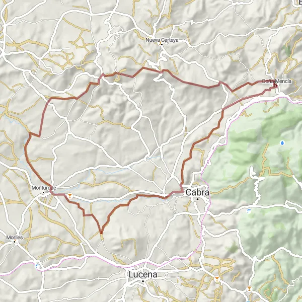 Miniatura mapy "Niezwykła Trasa Gravel z Doña Mencía" - trasy rowerowej w Andalucía, Spain. Wygenerowane przez planer tras rowerowych Tarmacs.app