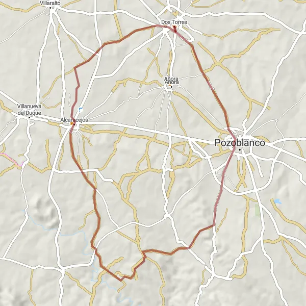Miniatua del mapa de inspiración ciclista "Ruta de Grava Dos Torres - Pozoblanco" en Andalucía, Spain. Generado por Tarmacs.app planificador de rutas ciclistas