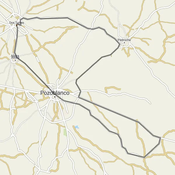 Map miniature of "Pedroche Loop" cycling inspiration in Andalucía, Spain. Generated by Tarmacs.app cycling route planner