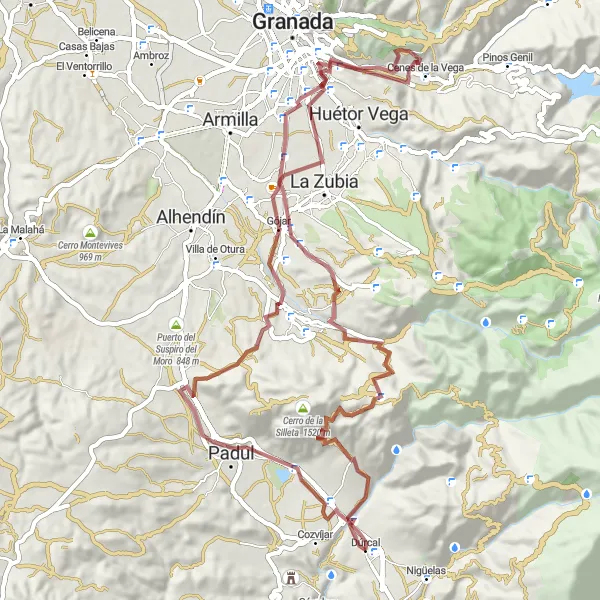 Miniatua del mapa de inspiración ciclista "Ruta del Cerro Domingo y Collado Barranco Hondo" en Andalucía, Spain. Generado por Tarmacs.app planificador de rutas ciclistas