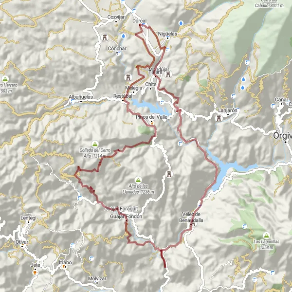 Miniature de la carte de l'inspiration cycliste "Défi gravel à travers les montagnes de l'Andalousie" dans la Andalucía, Spain. Générée par le planificateur d'itinéraire cycliste Tarmacs.app