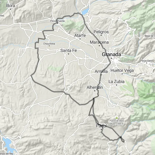 Miniatua del mapa de inspiración ciclista "Ruta de los Cerros de los Molinos y Tío del Yeso" en Andalucía, Spain. Generado por Tarmacs.app planificador de rutas ciclistas