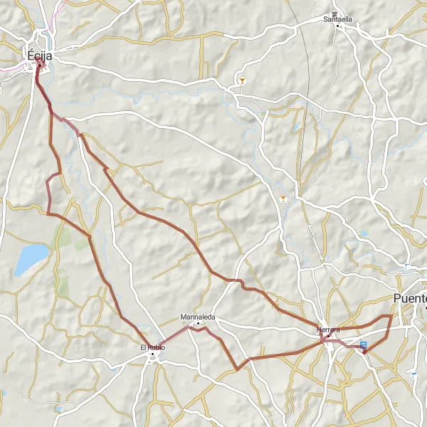 Miniaturní mapa "Gravel dobrodružství kolem Éciji" inspirace pro cyklisty v oblasti Andalucía, Spain. Vytvořeno pomocí plánovače tras Tarmacs.app