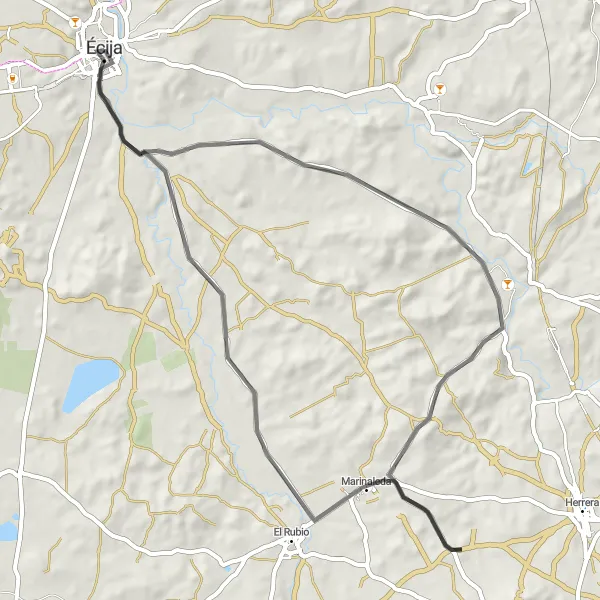 Miniaturní mapa "Cyklotrasa k Palacio de Peñaflor" inspirace pro cyklisty v oblasti Andalucía, Spain. Vytvořeno pomocí plánovače tras Tarmacs.app