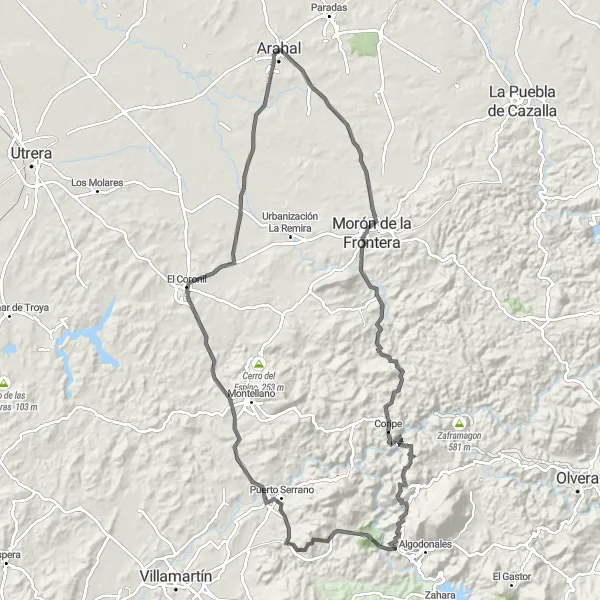 Miniaturní mapa "Road Trasa k Cerro del Palo" inspirace pro cyklisty v oblasti Andalucía, Spain. Vytvořeno pomocí plánovače tras Tarmacs.app