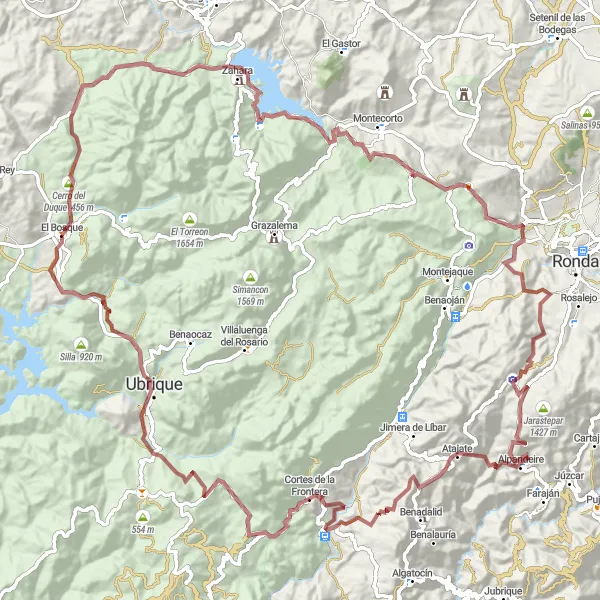 Miniatura mapy "Przejażdżka gravelowa z El Bosque do Ubrique" - trasy rowerowej w Andalucía, Spain. Wygenerowane przez planer tras rowerowych Tarmacs.app