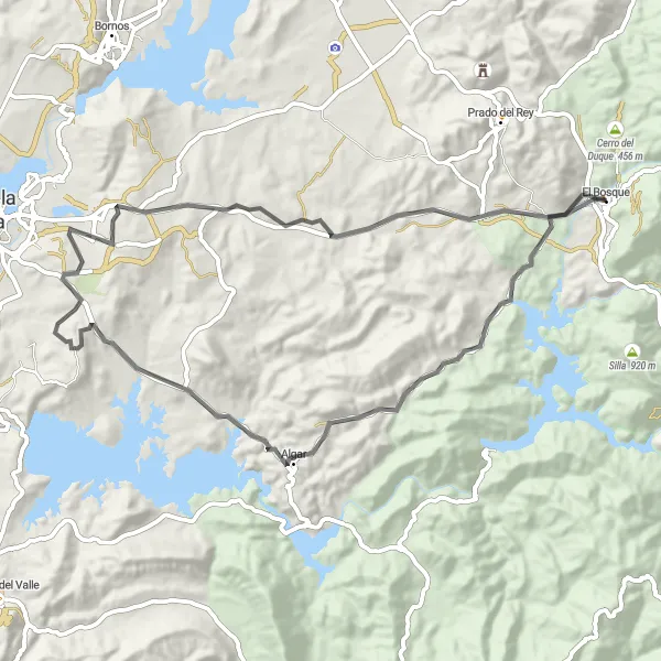 Miniaturní mapa "Cyklistická trasa El Bosque - Algar - Las Abiertas - Salinas de Iptuci" inspirace pro cyklisty v oblasti Andalucía, Spain. Vytvořeno pomocí plánovače tras Tarmacs.app