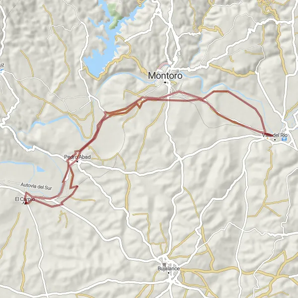 Miniatura della mappa di ispirazione al ciclismo "Avventura in Gravel intorno a El Carpio" nella regione di Andalucía, Spain. Generata da Tarmacs.app, pianificatore di rotte ciclistiche