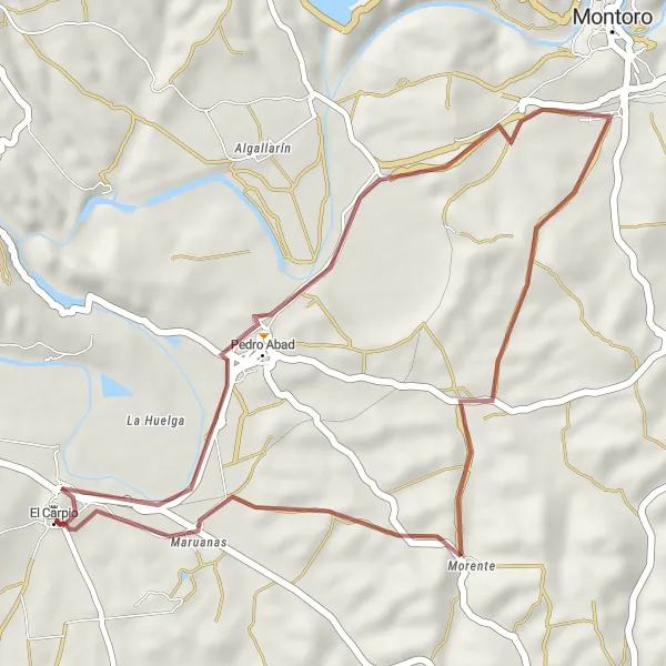 Miniatura della mappa di ispirazione al ciclismo "Tour del Gravel di El Carpio" nella regione di Andalucía, Spain. Generata da Tarmacs.app, pianificatore di rotte ciclistiche