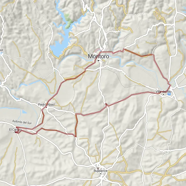 Miniatura della mappa di ispirazione al ciclismo "Avventura in bicicletta su terreno sterrato nei dintorni di El Carpio" nella regione di Andalucía, Spain. Generata da Tarmacs.app, pianificatore di rotte ciclistiche