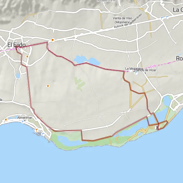 Miniature de la carte de l'inspiration cycliste "Excursion panoramique à vélo autour d'El Ejido" dans la Andalucía, Spain. Générée par le planificateur d'itinéraire cycliste Tarmacs.app