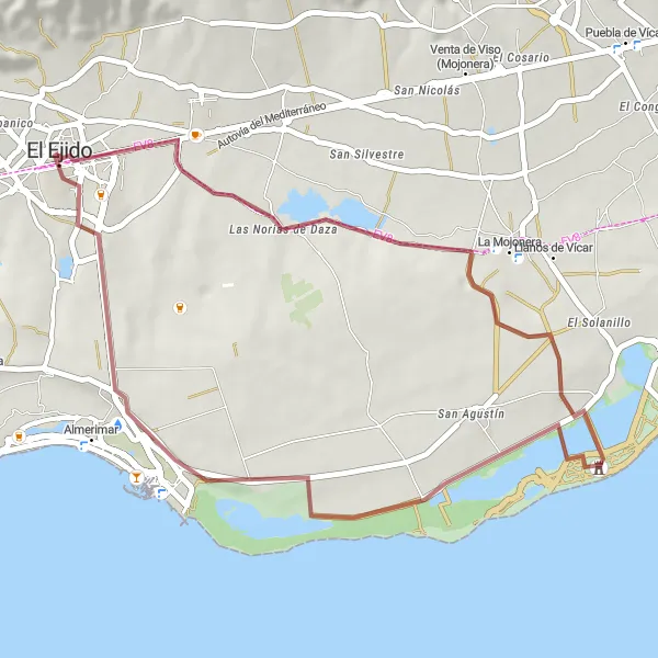 Miniatura mapy "Krótka wycieczka gravelowa z El Ejido" - trasy rowerowej w Andalucía, Spain. Wygenerowane przez planer tras rowerowych Tarmacs.app