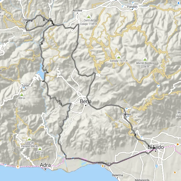 Map miniature of "Ugíjar Road Loop" cycling inspiration in Andalucía, Spain. Generated by Tarmacs.app cycling route planner