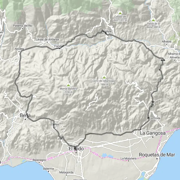 Miniatura della mappa di ispirazione al ciclismo "La Grande Avventura di Almeria" nella regione di Andalucía, Spain. Generata da Tarmacs.app, pianificatore di rotte ciclistiche